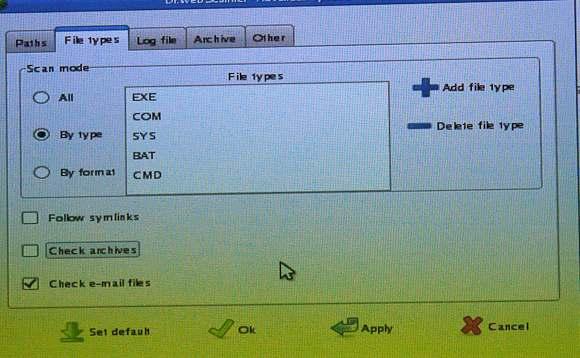 настройка Dr.Web liveCD вкладка file types