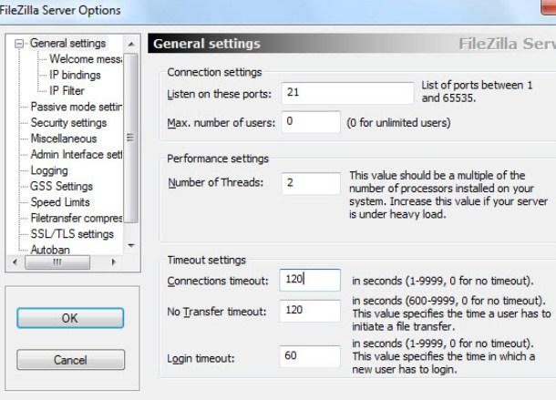 установка и настройка ftp-сервера filezilla, вкладка General Settings