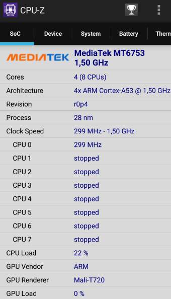 данные CPU-Z по процессору - обзор UMI TOUCH 4G Phablet - скриншот 5