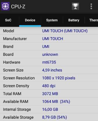 данные CPU-Z по памяти- обзор UMI TOUCH 4G Phablet - скриншот 6