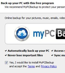 mypcBackup дополнительная установка