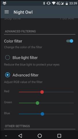снижаем яркость экрана Android - night owl - скриншот 4 - цветовые фильтры