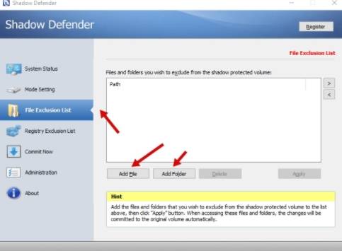 обзор Shadow Defender - защита компьютера - использование - скриншот 2