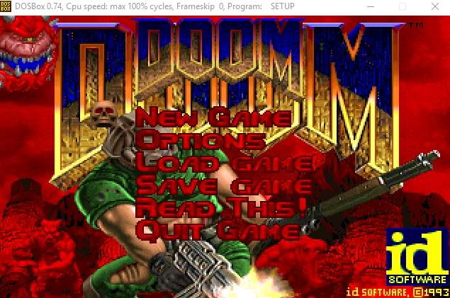 запущенная под DOSBox игра Doom