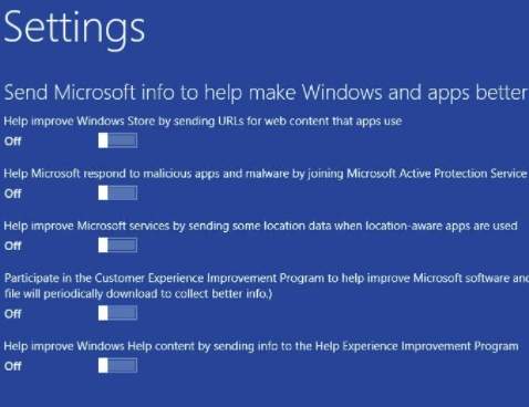 Как установить Windows 8 - скриншот 15 - настройка отправки данных в Microsoft