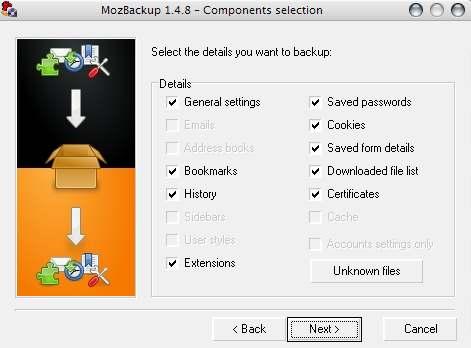 MozBackup - выбираем данные для восстановления - скриншот 3
