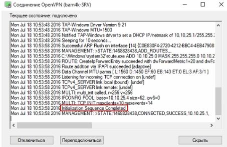 Подключенный сервер OpenVPN