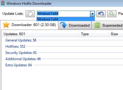 Windows Hotfix Download - выбор продукта для обновления