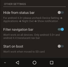 снижаем яркость экрана Android - night owl - скриншот 6 - запуск при загрузке и затемнение панели