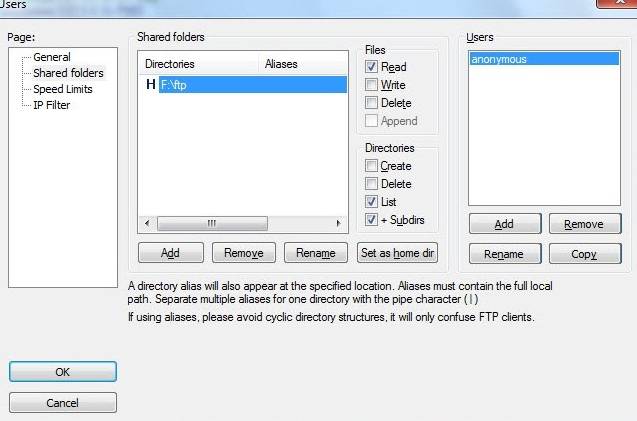 запуск и настройка FTP FileZilla Server - скриншот 20 - шарим папки